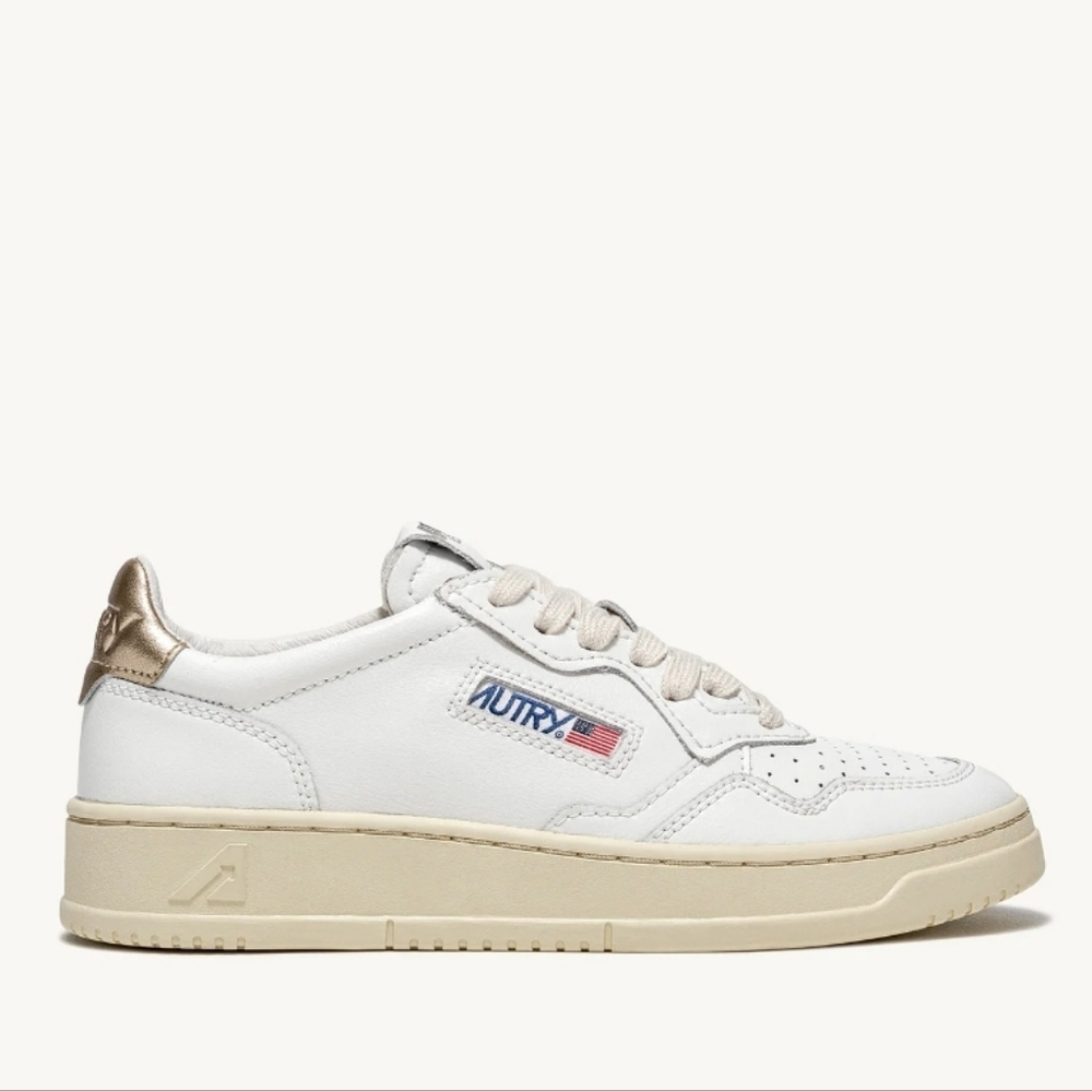 Autry Women’s White & Gold Sneakers - Low Top Casual Trainers